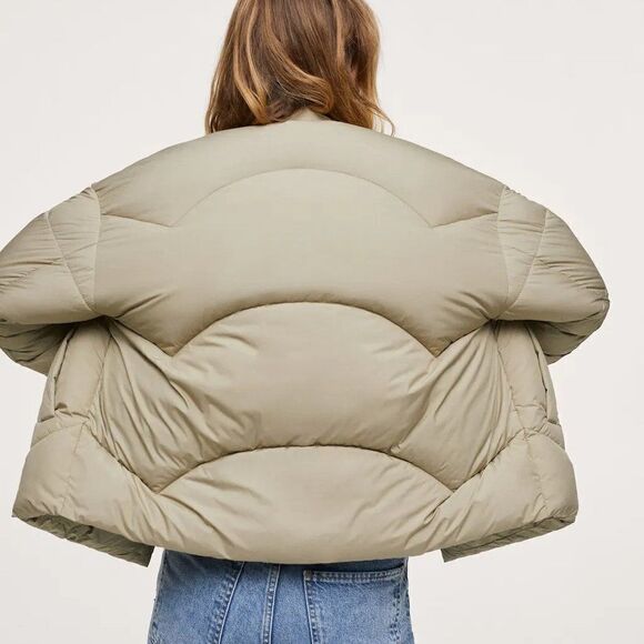 Mango padded quilted bomber jacket in light green - Picture 3 of 7